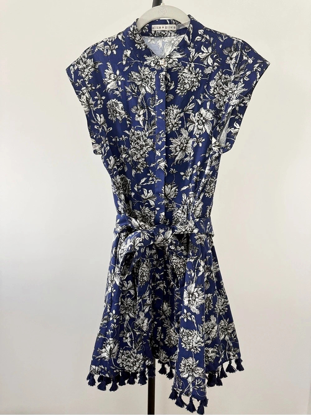Alice + Olivia - Blue Lucy Floral Tassel Trim Mini Dress